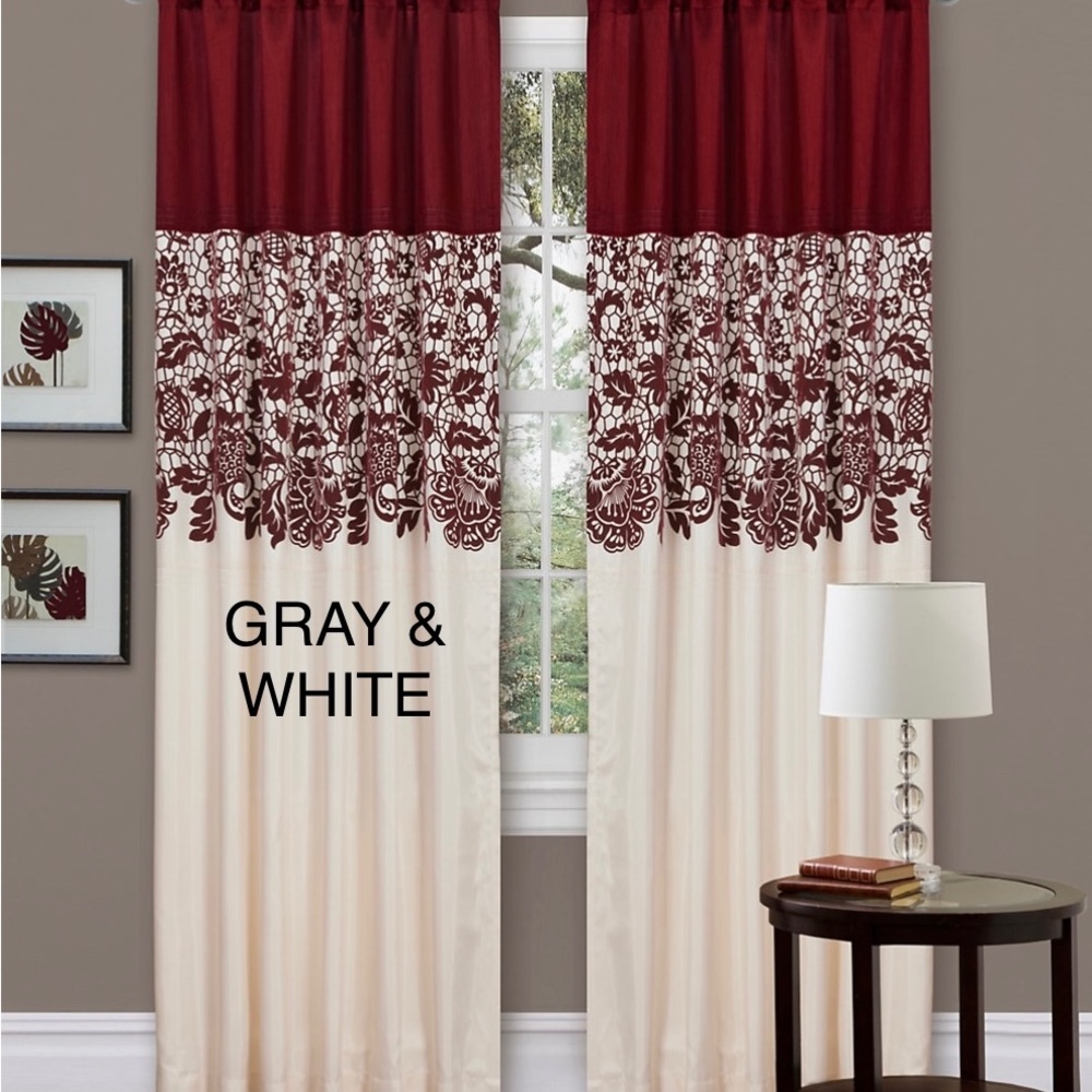 🆕 NWT LUXURY HALF MOON GARDEN ESTATE DRAPERIES GRAY/WHITE (red/white avail)